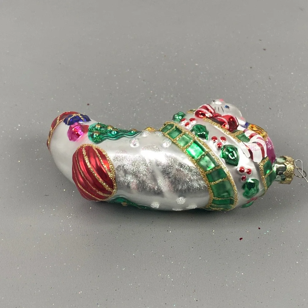 Old World Christmas Glass Holiday Ornaments Flying Reindeer & Cat In Stocking